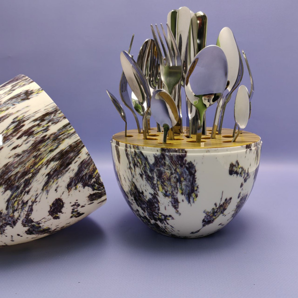 Набор столовых приборов в Футляре - Яйце Maxiegg 24 предмета / Премиум класс, цвет БЕЛЫЙ МРАМОР